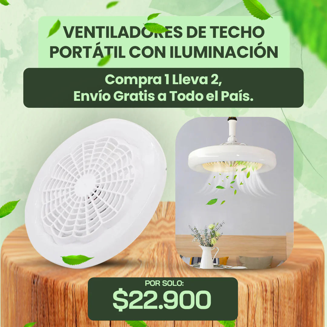 Compra 1 Lleva 2 Ventiladores de Techo Portátil con Iluminación - Envío Gratis a Todo el País.