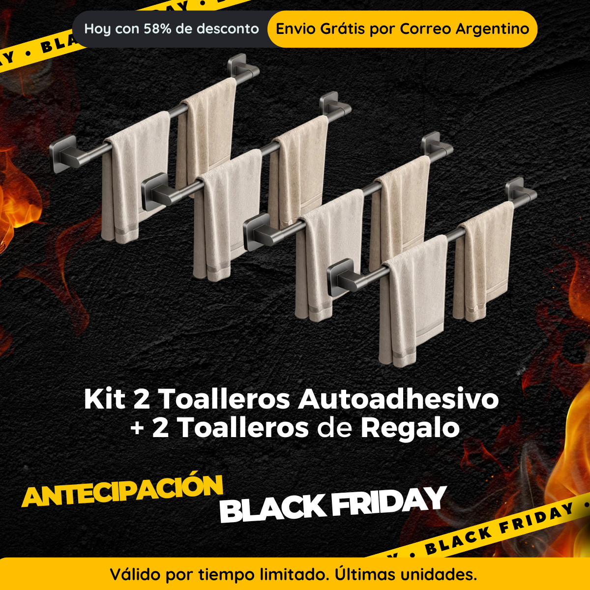 MEGA KIT - Compre 2 y obtenga 2 gratis  - Toalleros Autoadhesivo - Acero inoxidable - Premium™️