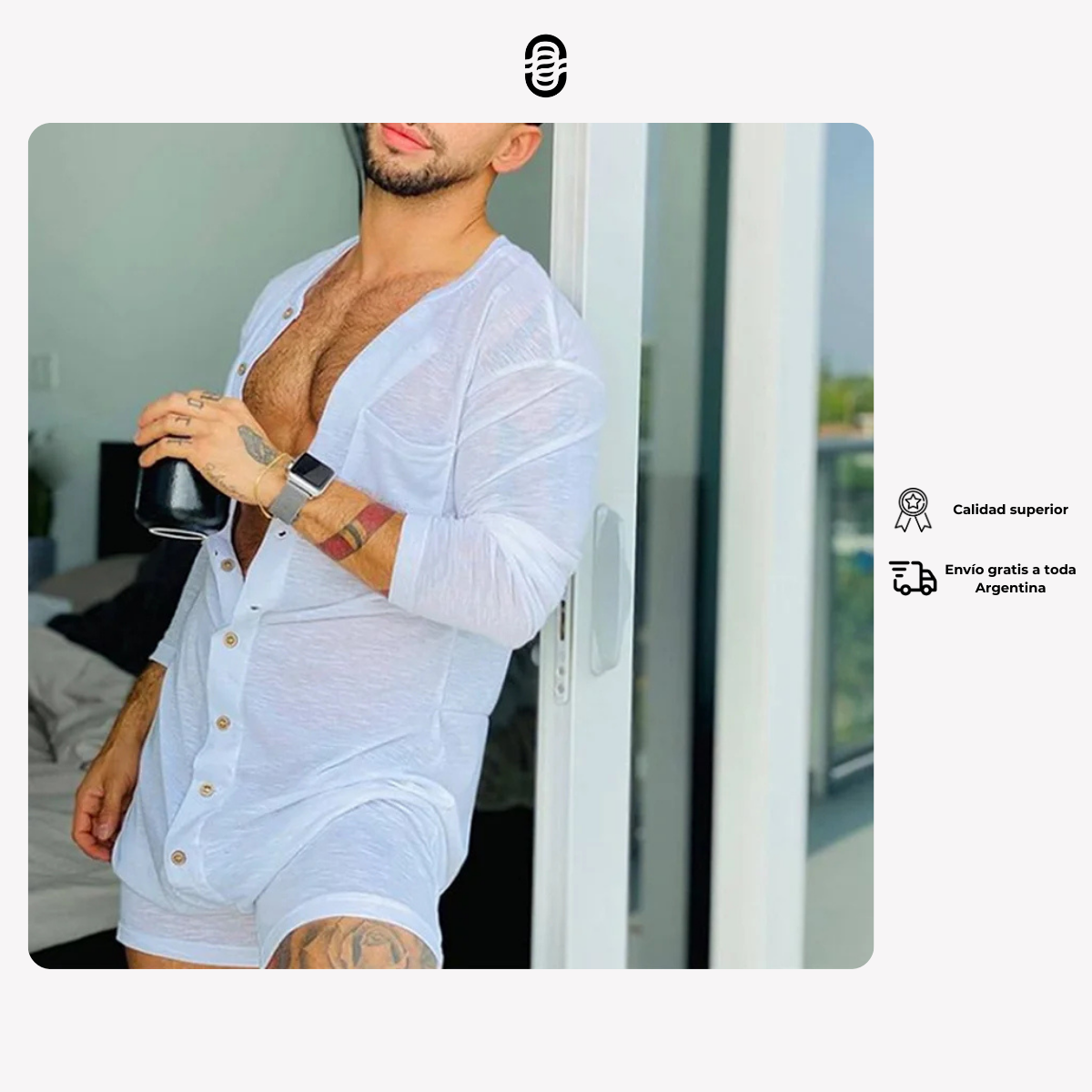 Pijama Sexy para Hombre 2023 - Enterizo de Una Pieza, Cuello Redondo, Manga Larga y Shorts