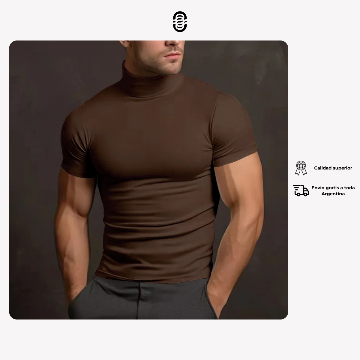 Camiseta de Cuello Alto Ajustada para Hombre - Verano 2024, Manga Corta, Color Sólido