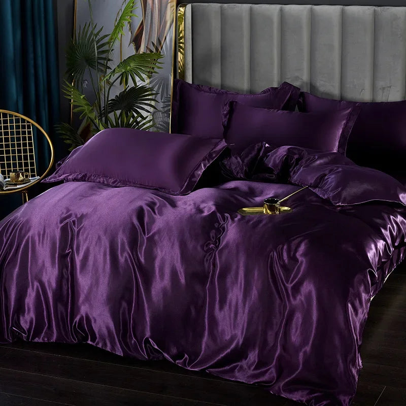 Luxury Silk Bedding Set - Satin Duvet Cover, Bed Sheet, Pillowcase