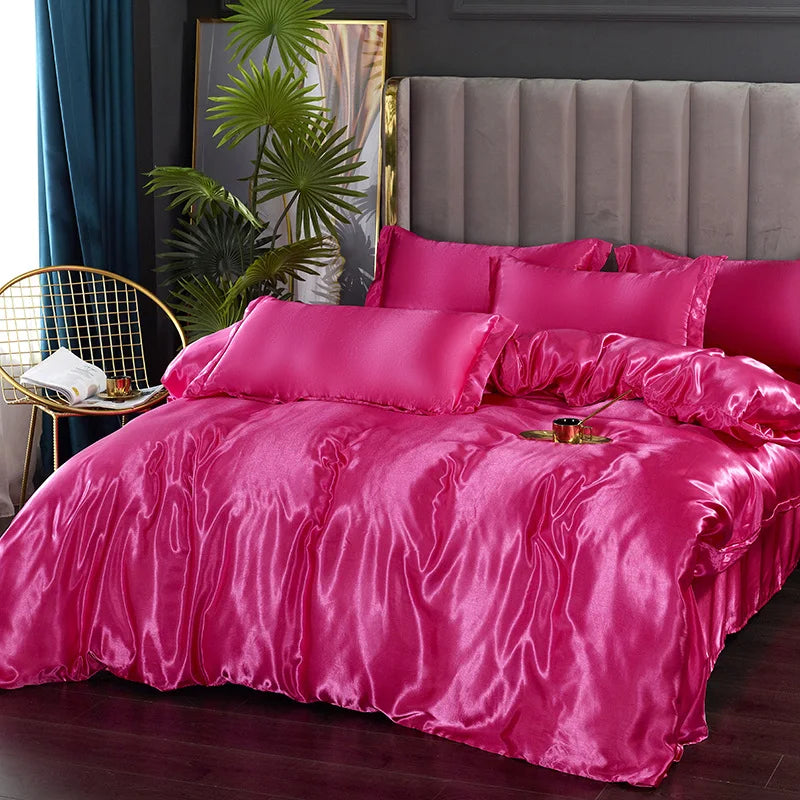 Luxury Silk Bedding Set - Satin Duvet Cover, Bed Sheet, Pillowcase