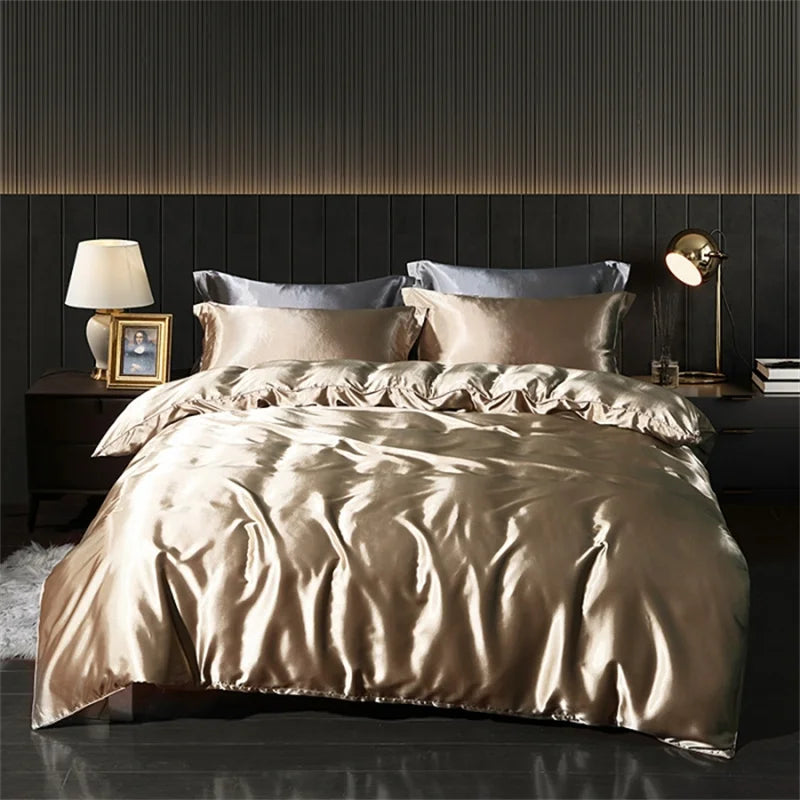 Luxury Blending Natural Mulberry Silk Bedding Set High End Satin Smooth Duvet Cover Set Double King Queen Size Bed Sheet Set