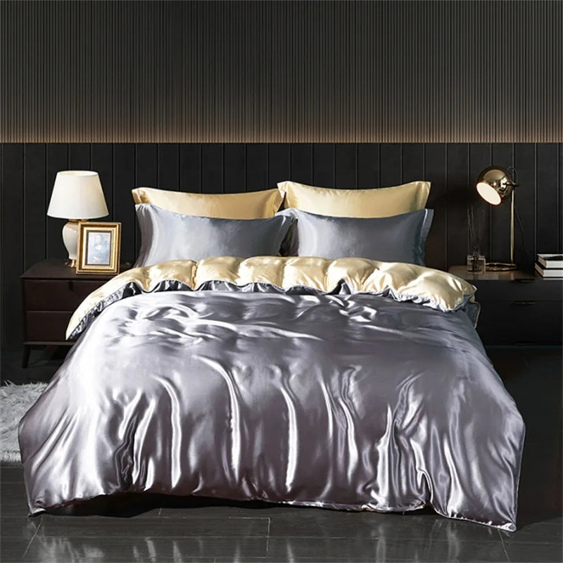 Luxury Blending Natural Mulberry Silk Bedding Set High End Satin Smooth Duvet Cover Set Double King Queen Size Bed Sheet Set