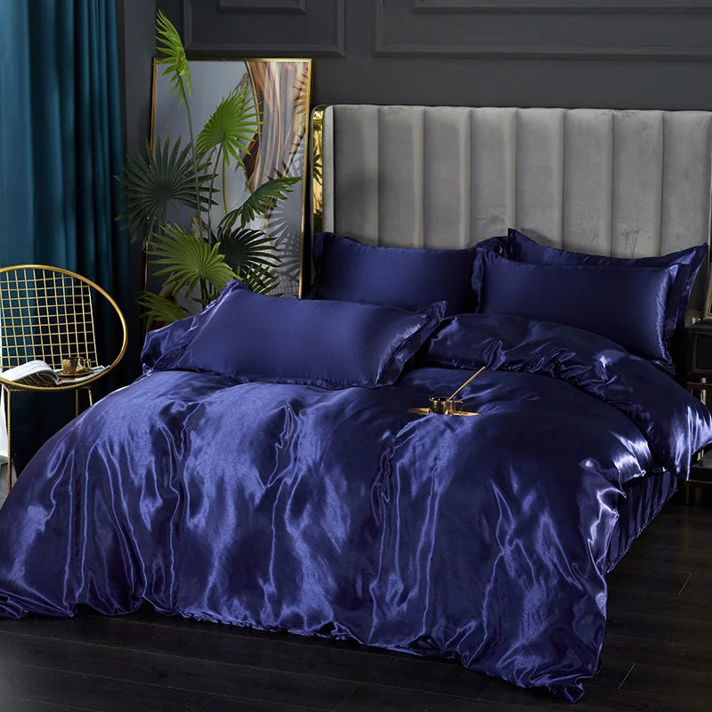 Luxury Silk Bedding Set - Satin Duvet Cover, Bed Sheet, Pillowcase