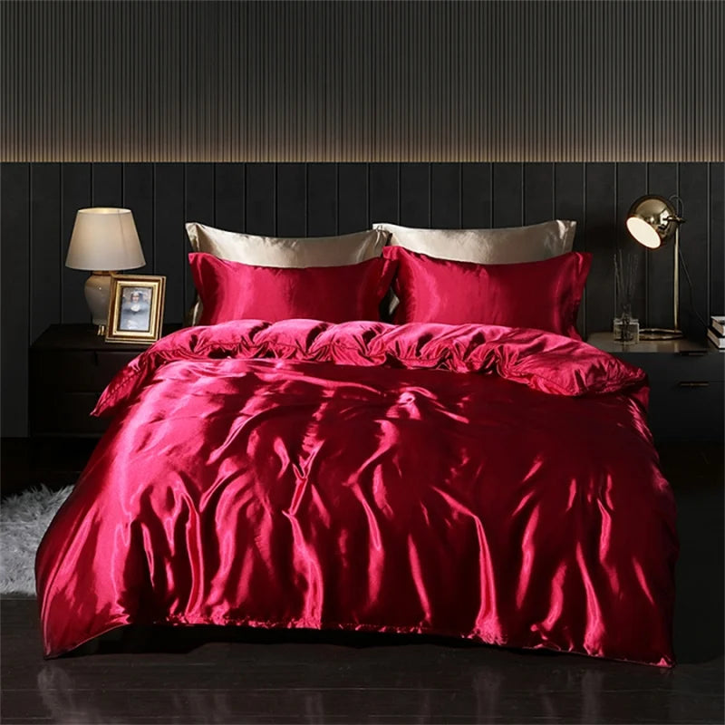 Luxury Blending Natural Mulberry Silk Bedding Set High End Satin Smooth Duvet Cover Set Double King Queen Size Bed Sheet Set