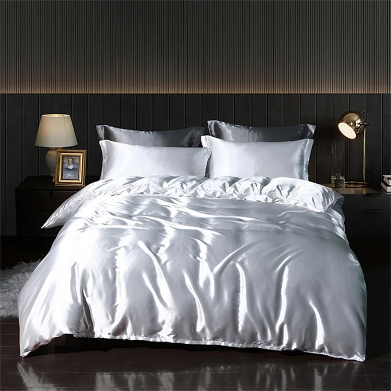 Luxury Blending Natural Mulberry Silk Bedding Set High End Satin Smooth Duvet Cover Set Double King Queen Size Bed Sheet Set