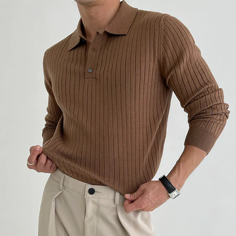 Camiseta Polo de Punto para Hombre - Manga Larga, Botones, Estilo Casual y de Lujo