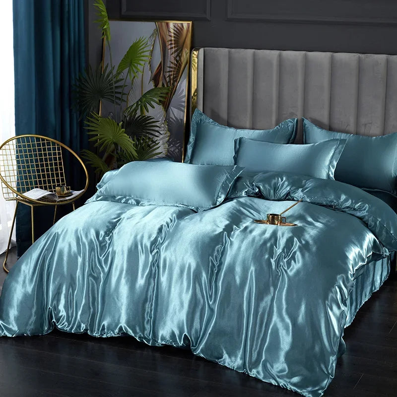 Luxury Silk Bedding Set - Satin Duvet Cover, Bed Sheet, Pillowcase