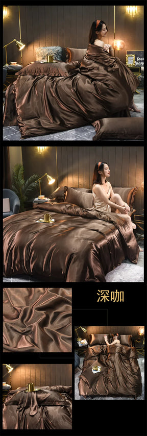 Luxury Blending Natural Mulberry Silk Bedding Set High End Satin Smooth Duvet Cover Set Double King Queen Size Bed Sheet Set