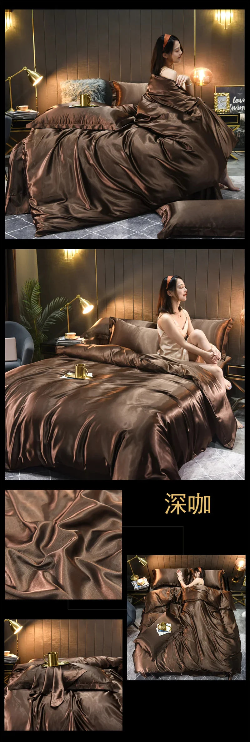 Luxury Blending Natural Mulberry Silk Bedding Set High End Satin Smooth Duvet Cover Set Double King Queen Size Bed Sheet Set