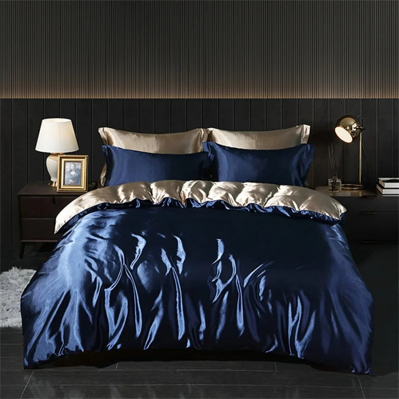 Luxury Blending Natural Mulberry Silk Bedding Set High End Satin Smooth Duvet Cover Set Double King Queen Size Bed Sheet Set