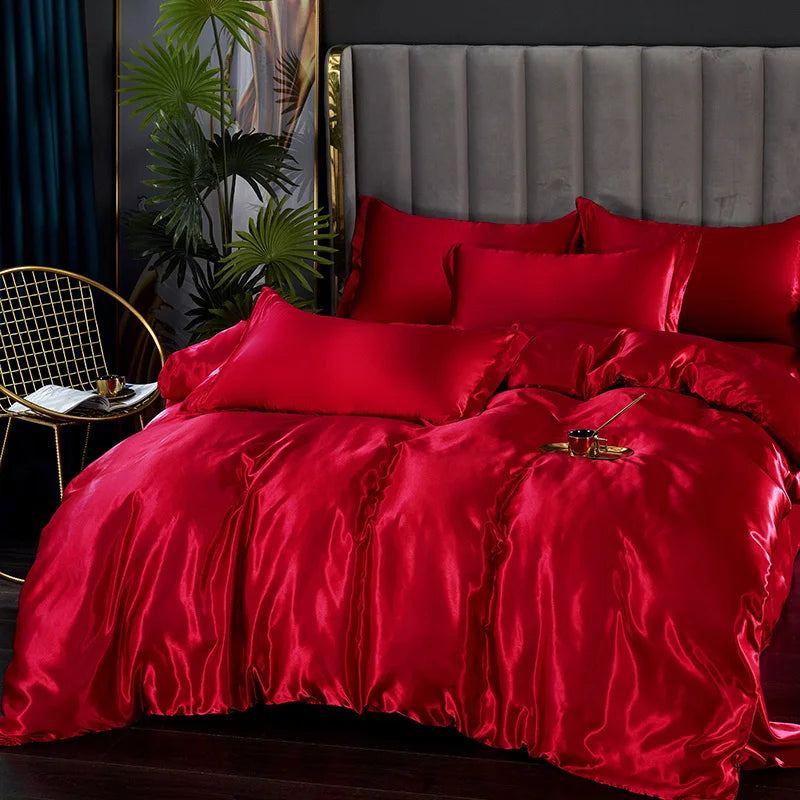 Luxury Silk Bedding Set - Satin Duvet Cover, Bed Sheet, Pillowcase