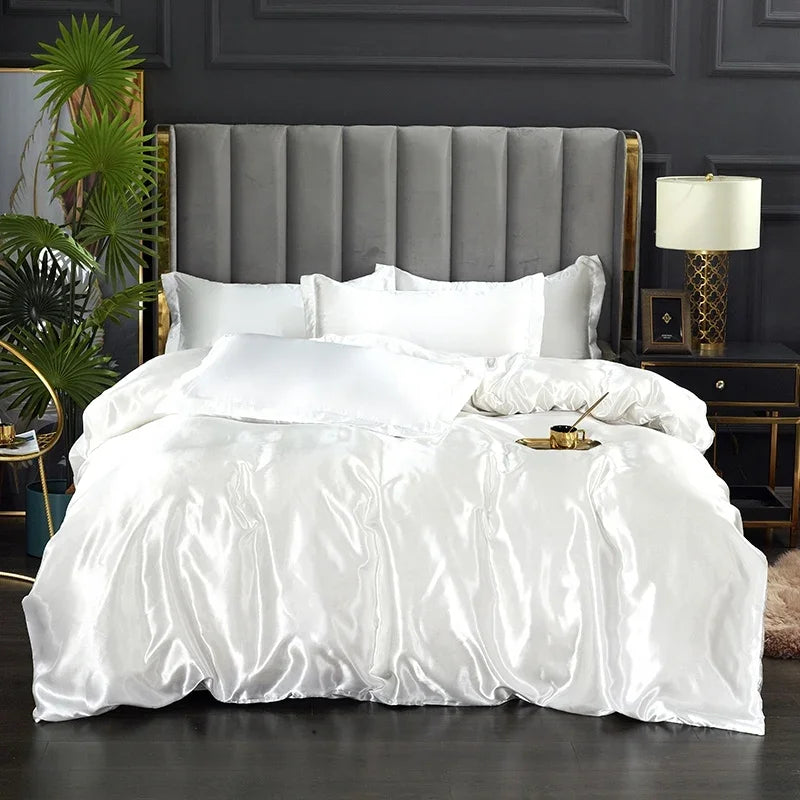 Luxury Silk Bedding Set - Satin Duvet Cover, Bed Sheet, Pillowcase