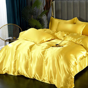 Luxury Silk Bedding Set - Satin Duvet Cover, Bed Sheet, Pillowcase