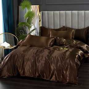 Luxury Silk Bedding Set - Satin Duvet Cover, Bed Sheet, Pillowcase