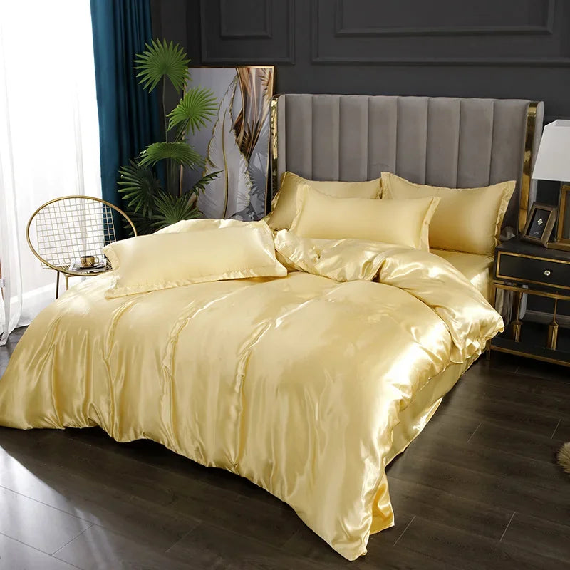 Luxury Silk Bedding Set - Satin Duvet Cover, Bed Sheet, Pillowcase