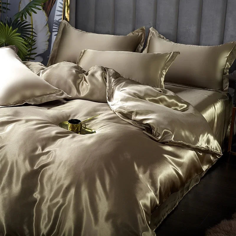 Luxury Silk Bedding Set - Satin Duvet Cover, Bed Sheet, Pillowcase