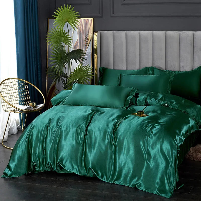 Luxury Silk Bedding Set - Satin Duvet Cover, Bed Sheet, Pillowcase