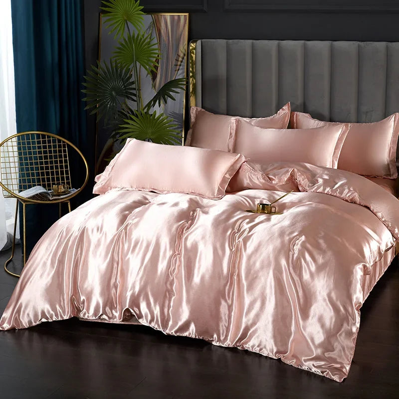 Luxury Silk Bedding Set - Satin Duvet Cover, Bed Sheet, Pillowcase