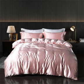 Luxury Blending Natural Mulberry Silk Bedding Set High End Satin Smooth Duvet Cover Set Double King Queen Size Bed Sheet Set