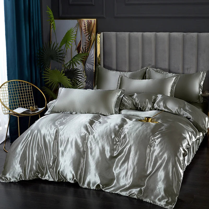 Luxury Silk Bedding Set - Satin Duvet Cover, Bed Sheet, Pillowcase