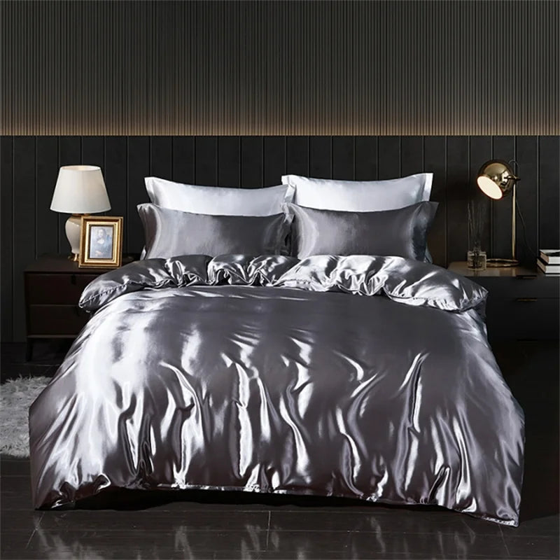 Luxury Blending Natural Mulberry Silk Bedding Set High End Satin Smooth Duvet Cover Set Double King Queen Size Bed Sheet Set