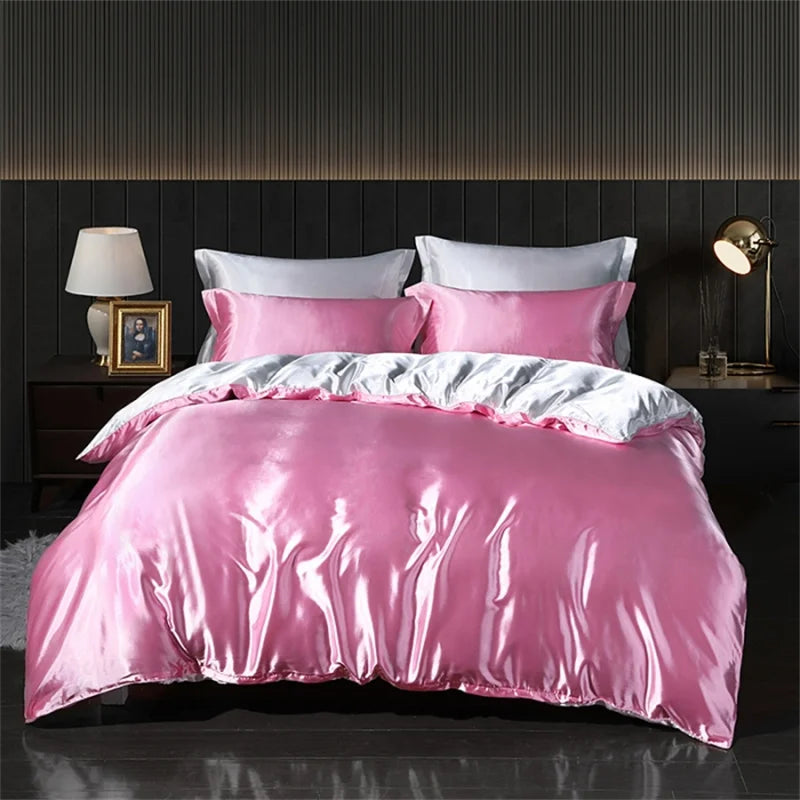 Luxury Blending Natural Mulberry Silk Bedding Set High End Satin Smooth Duvet Cover Set Double King Queen Size Bed Sheet Set