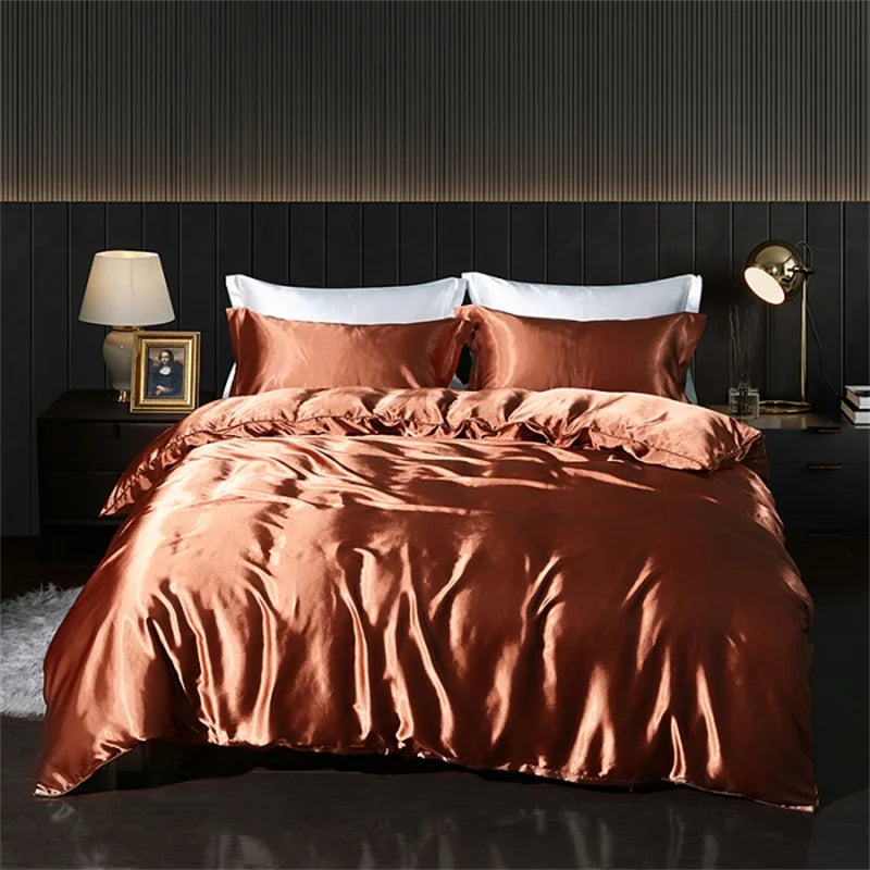 Luxury Blending Natural Mulberry Silk Bedding Set High End Satin Smooth Duvet Cover Set Double King Queen Size Bed Sheet Set