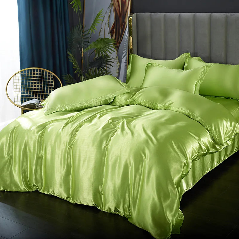 Luxury Silk Bedding Set - Satin Duvet Cover, Bed Sheet, Pillowcase