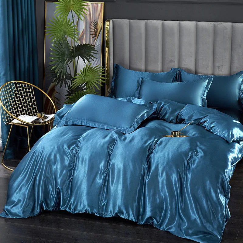 Luxury Silk Bedding Set - Satin Duvet Cover, Bed Sheet, Pillowcase