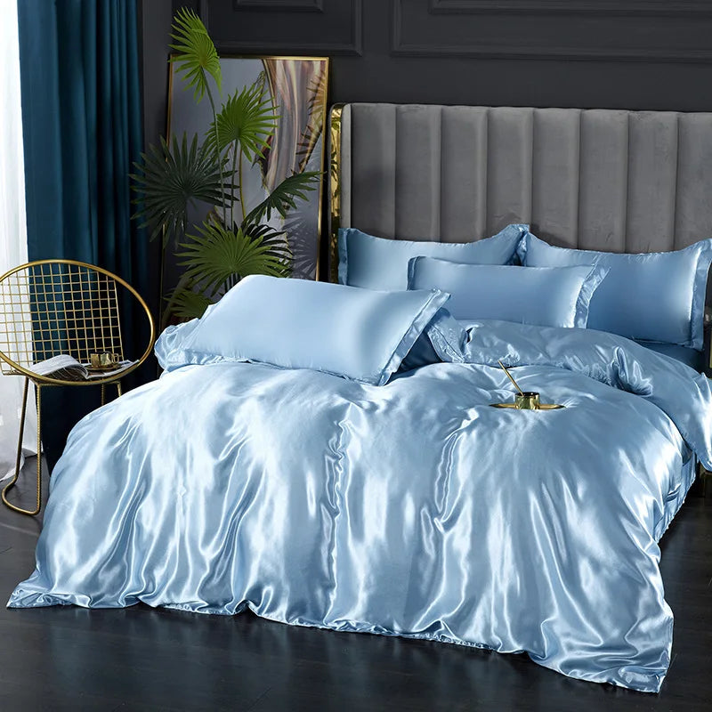 Luxury Silk Bedding Set - Satin Duvet Cover, Bed Sheet, Pillowcase