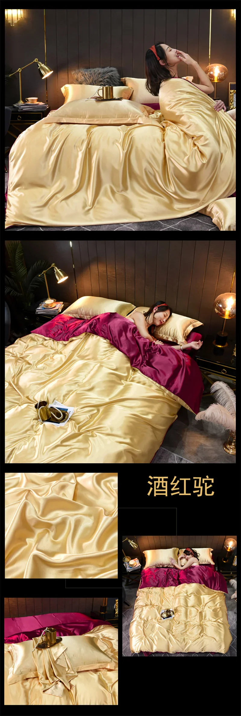 Luxury Blending Natural Mulberry Silk Bedding Set High End Satin Smooth Duvet Cover Set Double King Queen Size Bed Sheet Set