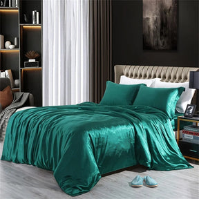 Luxury Blending Natural Mulberry Silk Bedding Set High End Satin Smooth Duvet Cover Set Double King Queen Size Bed Sheet Set